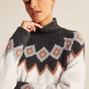 Abercrombie & Fitch Cream Fair Isle Turtleneck Sweater